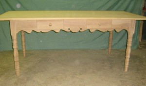 Reproduction of a John Borutski harvest table. Approximately 77 inches x 38 inches x 29 1/2 inches high.